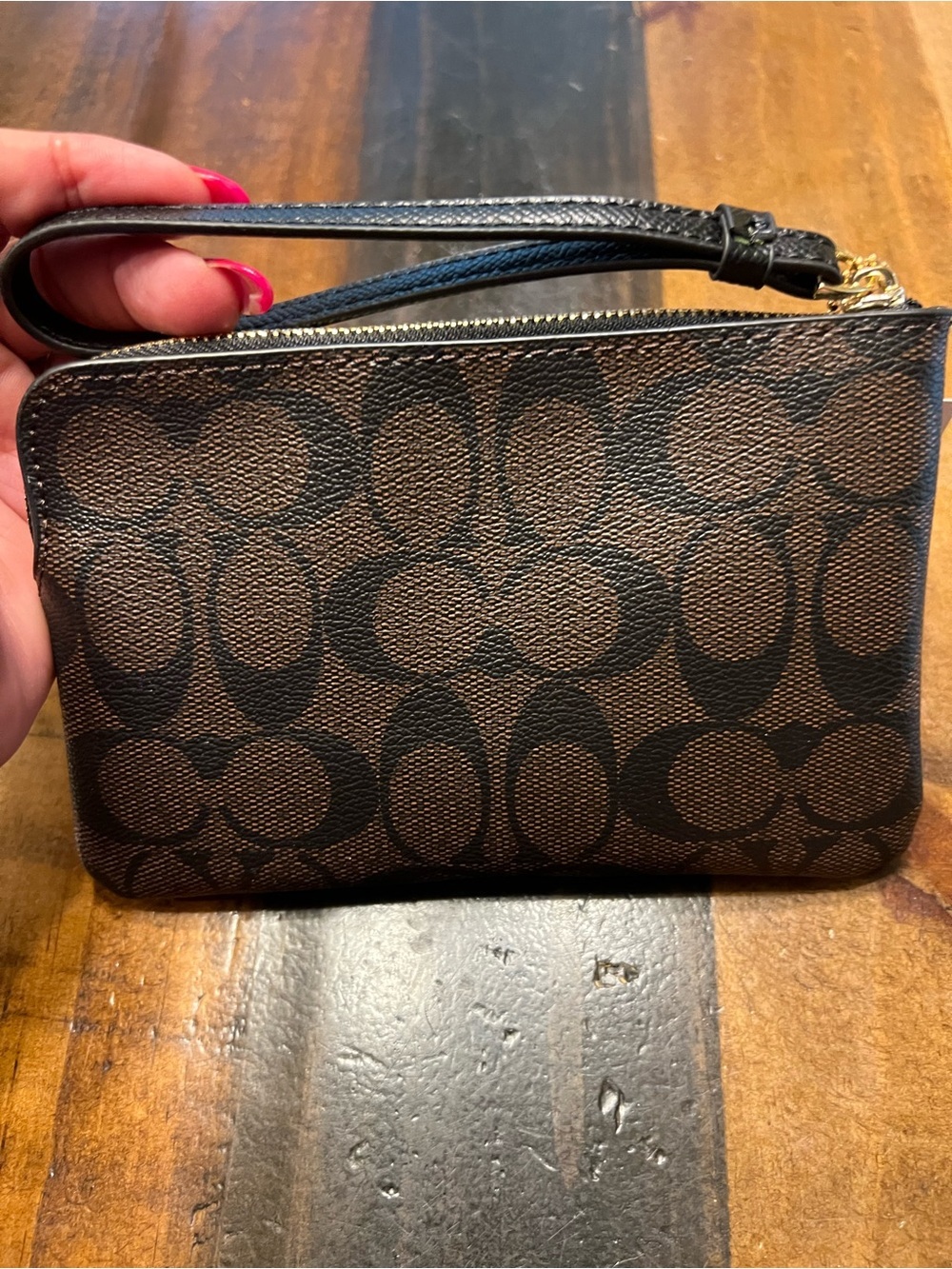Coach Black and Brown Signature Wristlet with Gold Hardware - Picture 7 of 9